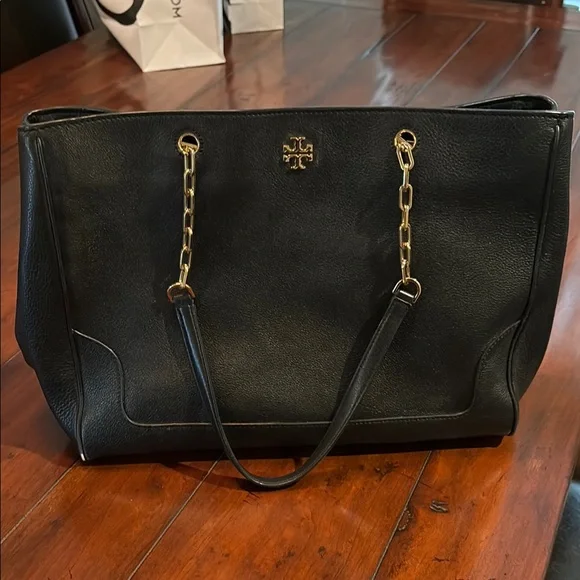 Tory Burch Marsden Black Leather Tote w/Gold Hardware - Picture 2 of 8